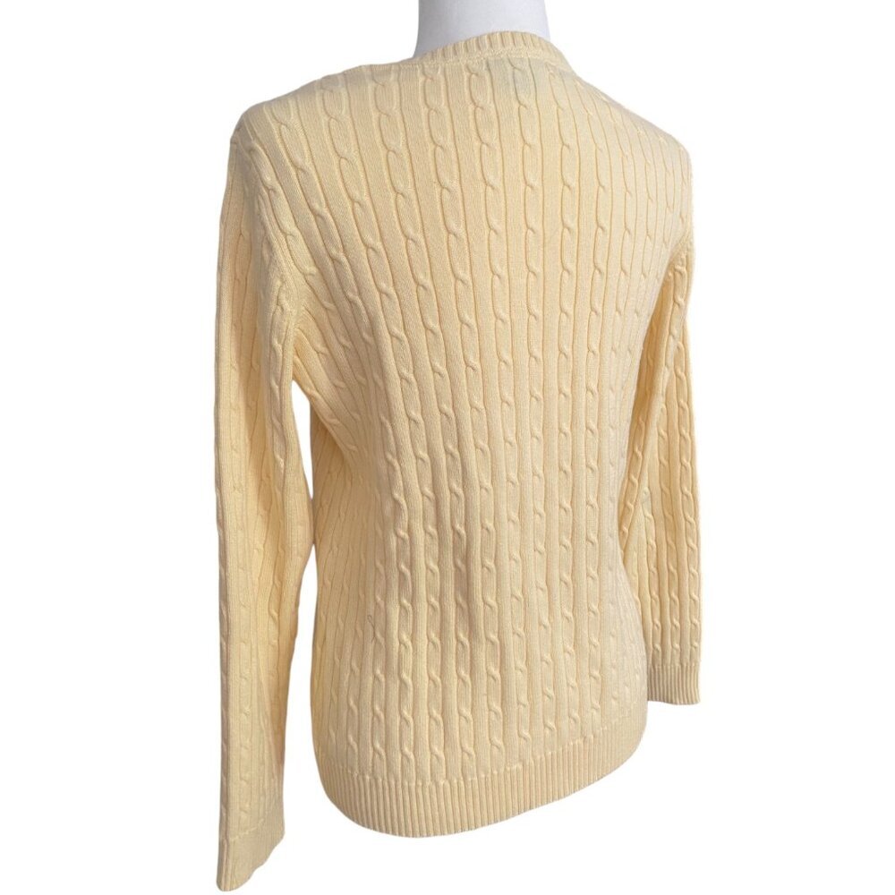 Eddie Bauer Cardigan Cotton Cable Knit Button Down Butter Yellow Grannycore - Picture 2 of 7